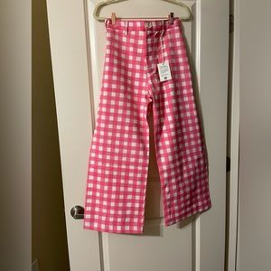 J crew pink and white gingham wide leg pants made in India
